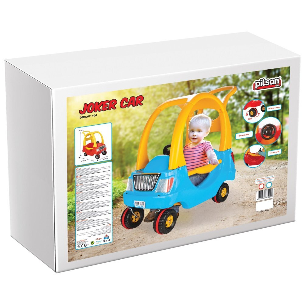 PILSAN Masinuta copii de impins Joker Car Blue cu maner parental podea detasabil volan cu panou muzical recomandata copiilor intre 2 si 5 ani