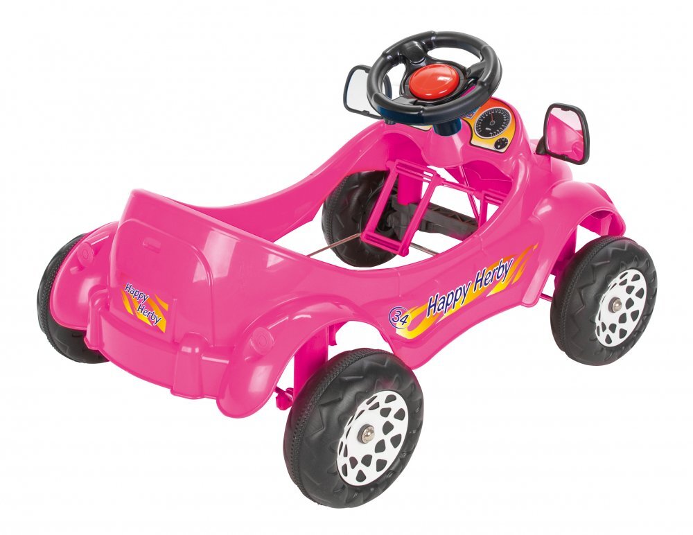 PILSAN Masinuta cu pedale pentru copii Herby Mare Roz Miscare liniara a pedalelor Greutate maxima admisa 25 kg Design prietenos Volan cu claxon
