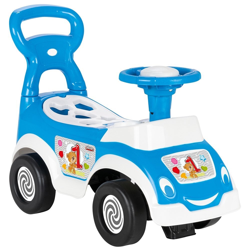 PILSAN Masinuta pentru copii fara pedale Ride-On Shape Sorter Car Blue spatar cu functie de impingere spatiu de depozitare sub sezut 5 forme de sortat greutate maxima admisa 20 kg