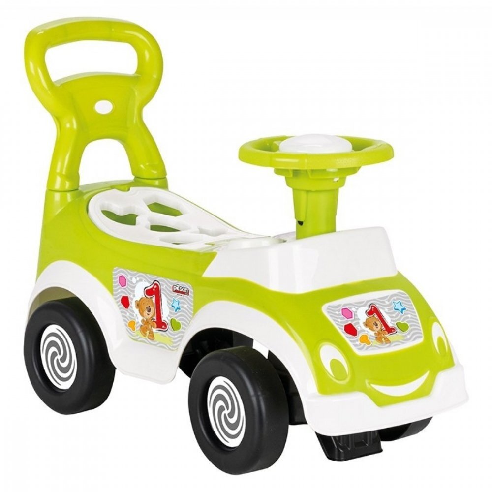 PILSAN Masinuta pentru copii fara pedale Ride-On Shape Sorter Car Green spatar cu functie de impingere spatiu de depozitare sub sezut 5 forme de sortat greutate maxima admisa 20 kg