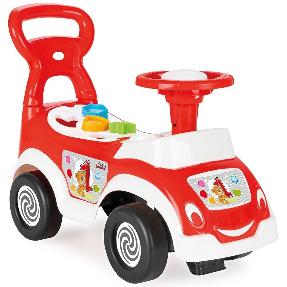PILSAN Masinuta pentru copii fara pedale Ride-On Shape Sorter Car Red spatar cu functie de impingere spatiu de depozitare sub sezut 5 forme de sortat greutate maxima admisa 20 kg
