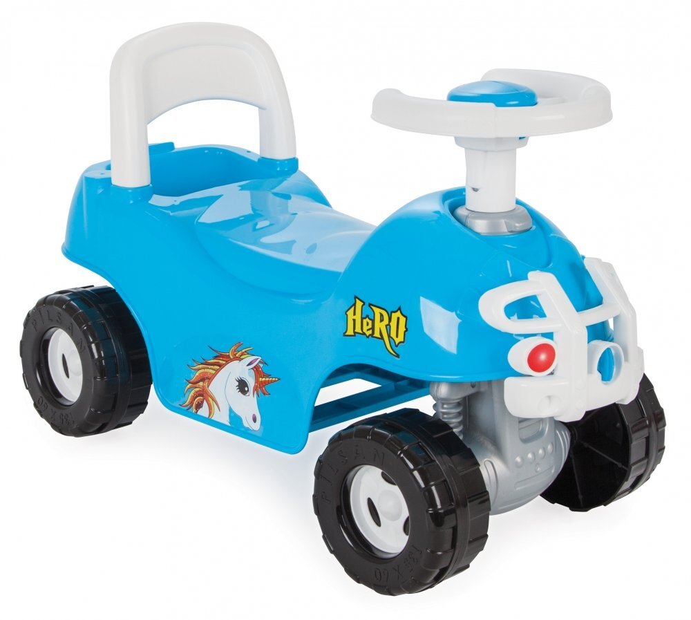 PILSAN Masinuta Ride-On Hero ATV Albastra actionata cu picioarele claxon spatar detasabil greutate maxima admisa 35 Kg