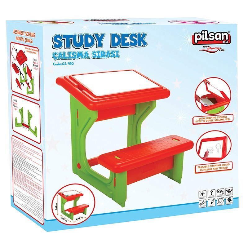 PILSAN Masuta de studiu cu bancuta pentru copii Study Desk Bluedin plastic rezistentmargini rotunjitebancuta cu suport pentru picioarespatiu de depozitare sub masuta si suprafata pe care se poate scrie