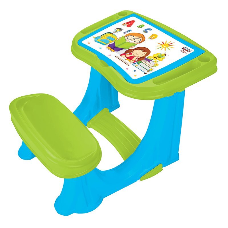 PILSAN Masuta pupitru pentru studiu si desen Handy Blue cu bancuta si suport picioarespatiu de depozitarerealizat din plastic rezistentmargini rotunjite