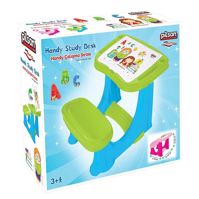 PILSAN Masuta pupitru pentru studiu si desen Handy Blue cu bancuta si suport picioarespatiu de depozitarerealizat din plastic rezistentmargini rotunjite