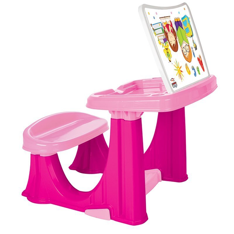 PILSAN Masuta pupitru pentru studiu si desen Handy Pink cu bancuta si suport picioarespatiu de depozitarerealizat din plastic rezistentmargini rotunjite