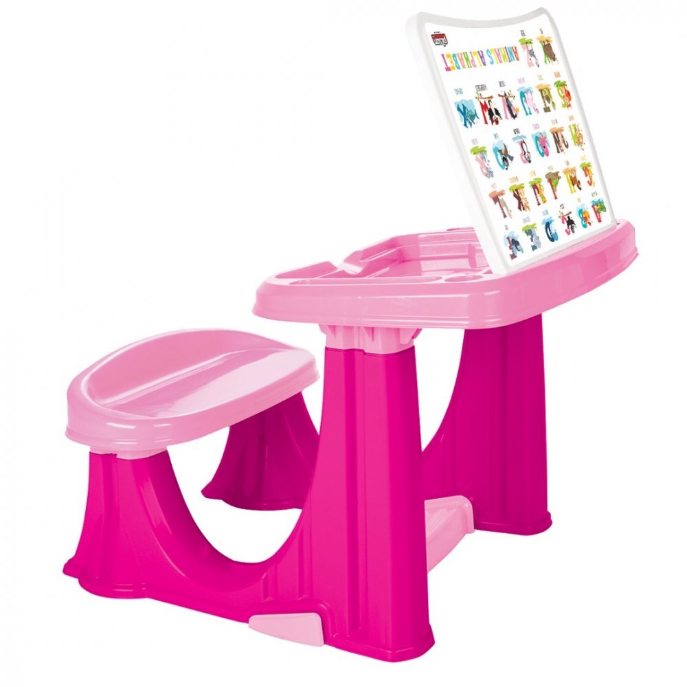 PILSAN Masuta pupitru pentru studiu si desen Handy Pink cu bancuta si suport picioarespatiu de depozitarerealizat din plastic rezistentmargini rotunjite