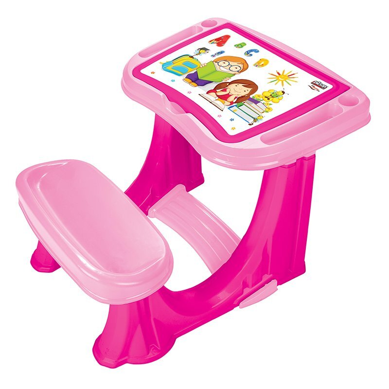 PILSAN Masuta pupitru pentru studiu si desen Handy Pink cu bancuta si suport picioarespatiu de depozitarerealizat din plastic rezistentmargini rotunjite