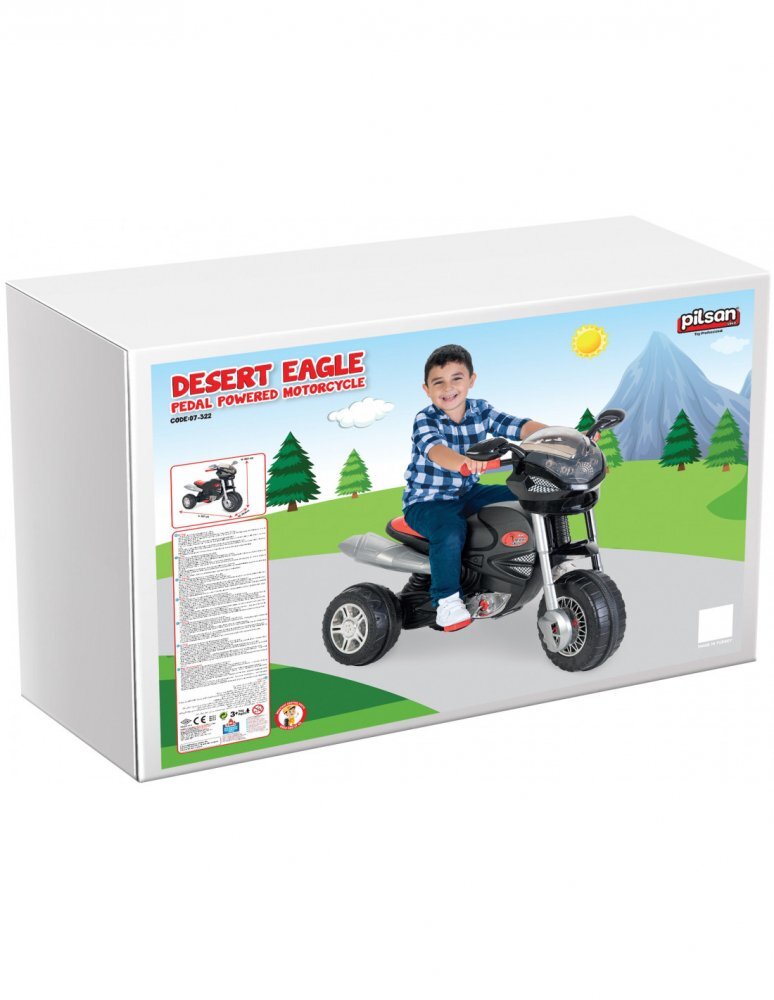 PILSAN Motocicleta cu pedale pentru copii Desert Eagle Blackdetalii realisticeoglinzi retrovizoaresezut ergonomicgreutate admisa 35 kg