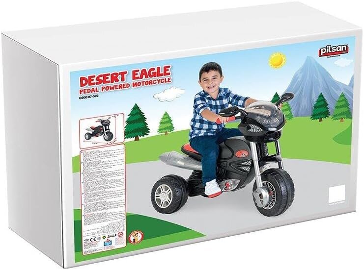 PILSAN Motocicleta cu pedale pentru copii Desert Eagle Blackdetalii realisticeoglinzi retrovizoaresezut ergonomicgreutate admisa 35 kg