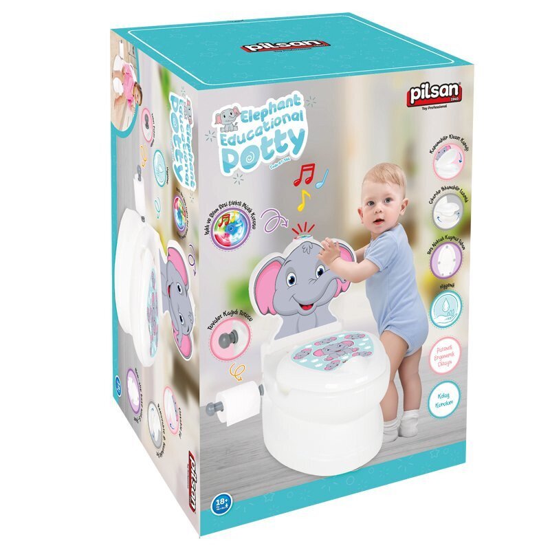 PILSAN Olita educationala muzicala Elefantel cu baza antialunecaresuport hartie igienica si vas colectare detasabildesign ergonomiccutie muzicala iluminata cu efect de sunet sifon