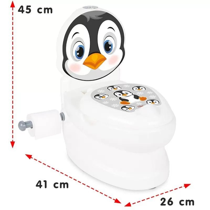 PILSAN Olita educationala muzicala Pinguin cu baza antialunecaresuport hartie igienica si vas colectare detasabildesign ergonomiccutie muzicala iluminata cu efect de sunet sifon