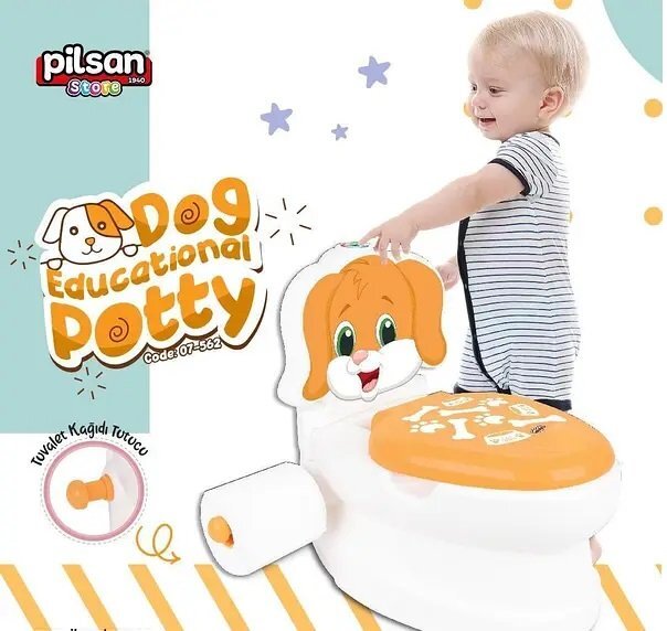 PILSAN Olita educationala muzicala Puppy cu baza antialunecaresuport hartie igienica si vas colectare detasabildesign ergonomiccutie muzicala iluminata cu efect de sunet sifon
