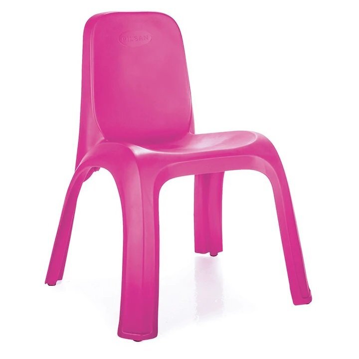 PILSAN Scaunel cu spatar pentru copii King Roz interiorexteriorsezut ergonomicpicioare stabile cu antiderapantutilizare pentru gradinita cresa afterschoolgreutate suportata 150kg