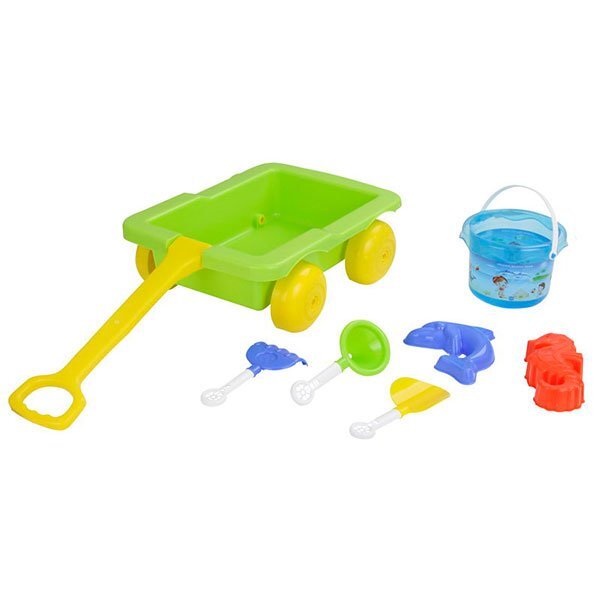 PILSAN Set carucior pentru copii cu galetusajucarii de nisip si unelte Carriage Green