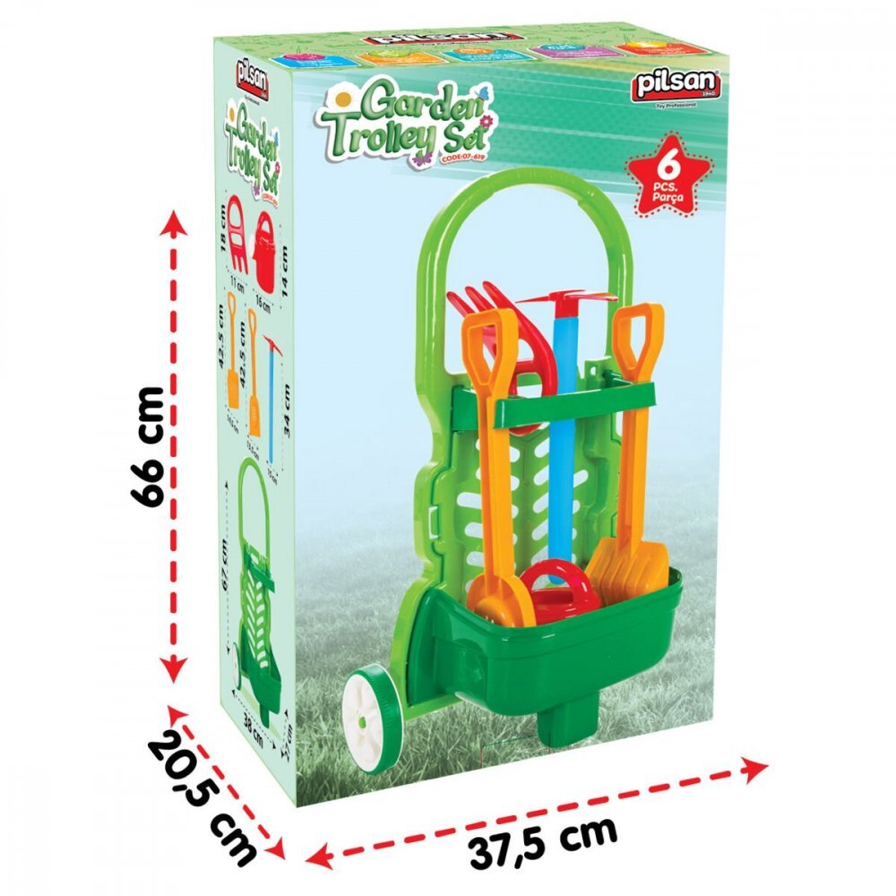 PILSAN Set de gradinarit pentru copii Garden Trolley cu carucior si 5 accesorii