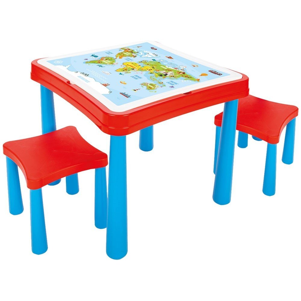 PILSAN Set masuta cu doua scaunele Master Study cu spatiu depozitare rechiziterealizat din plastic rezistent cu margini rotunjiteplaca constructie si 121 cuburi constructie inclusedimensiune masuta 60x60x50 cm
