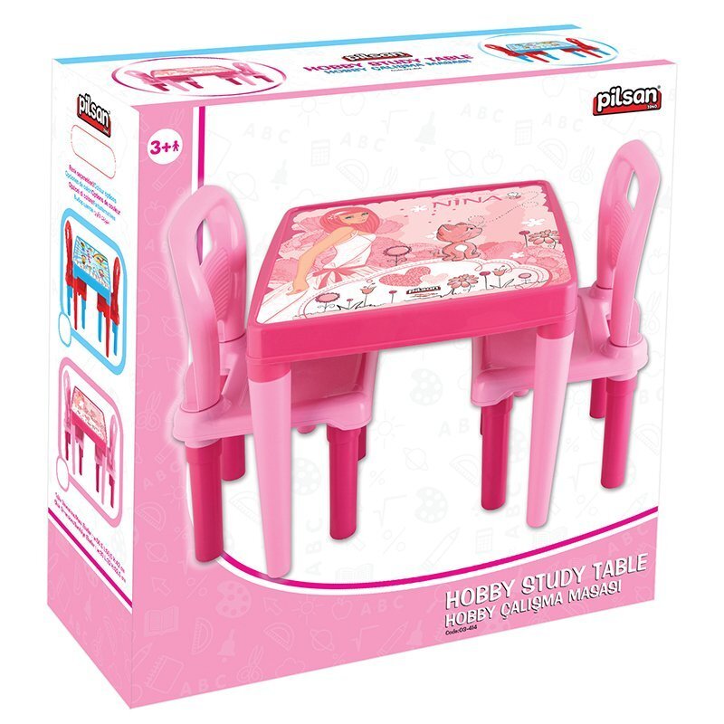 PILSAN Set masuta cu doua scaunele Study Table Pink spatar inaltmargini rotunjite