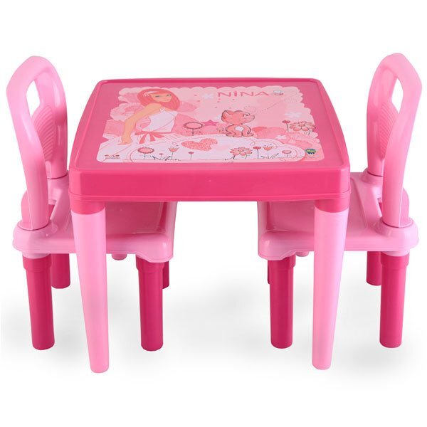 PILSAN Set masuta cu doua scaunele Study Table Pink spatar inaltmargini rotunjite