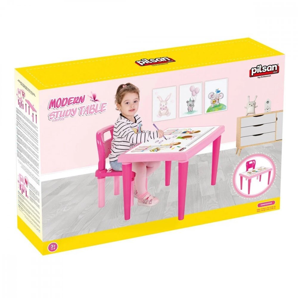 PILSAN Set Masuta moderna si scaunel cu spatar Modern Study Roz pentru studiuactivitatirealizat din plastic rezistentusor de montatutilizare interiorexteriorgradinitecreseafterschoolsarcina maxima 50kg