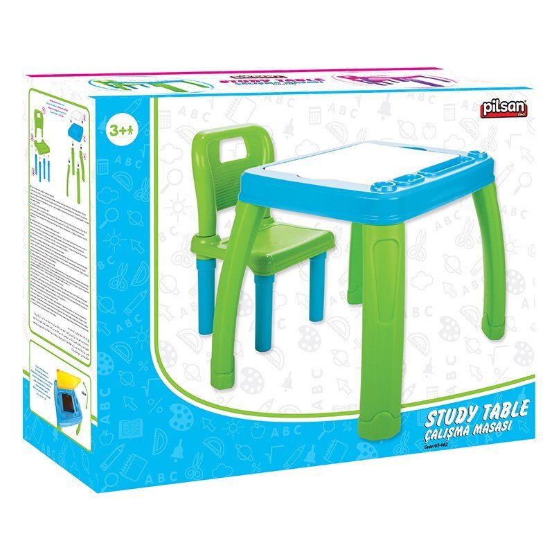 PILSAN Set Masuta si scaunel de studiu pentru copii Study Table Albastrucolturi rotunjitespatar confortabilmasuta cu spatiu de depozitare si compartiment pentru paharculori si accesorii