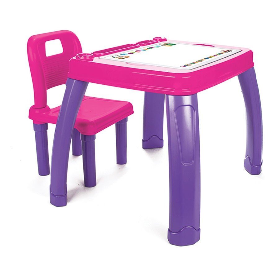 PILSAN Set Masuta si scaunel de studiu pentru copii Study Table Rozcolturi rotunjitespatar confortabilmasuta cu spatiu de depozitare si compartiment pentru paharculori si accesorii