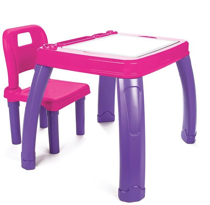 PILSAN Set Masuta si scaunel de studiu pentru copii Study Table Rozcolturi rotunjitespatar confortabilmasuta cu spatiu de depozitare si compartiment pentru paharculori si accesorii