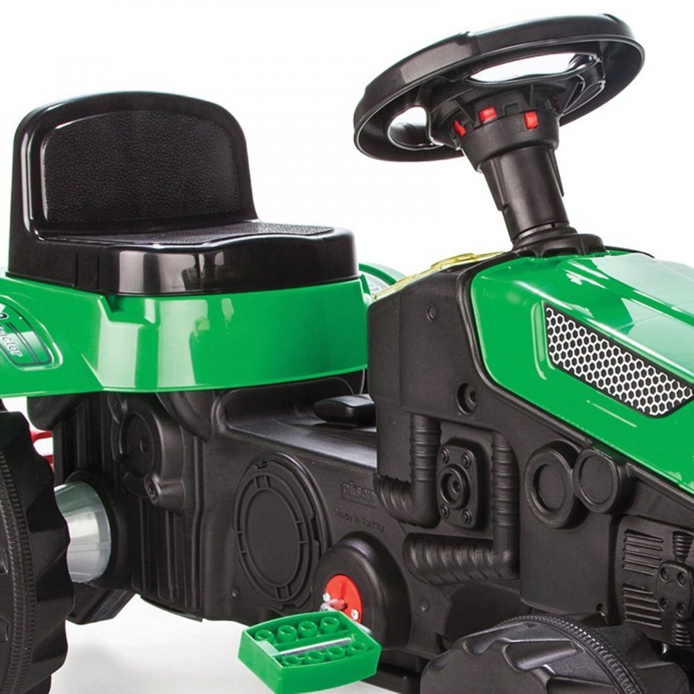 PILSAN Tractor cu pedale pentru copii Active Green cu scaunel reglabil transmisie pe lant spatar volan claxon de la 3 ani pana la 50 kg