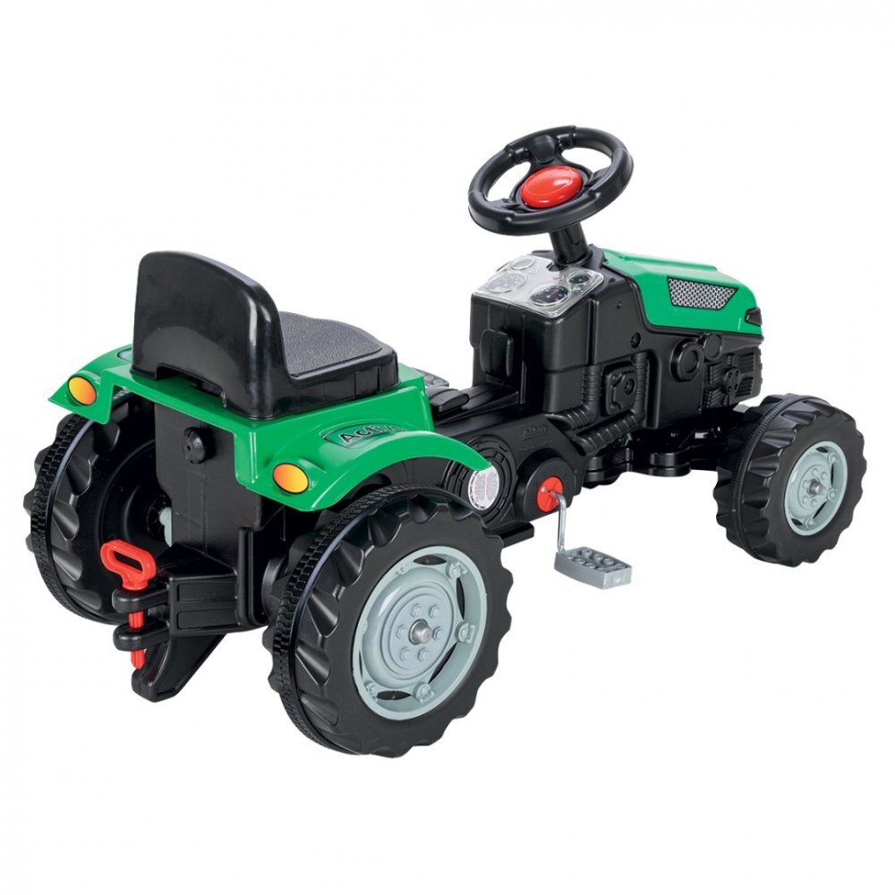 PILSAN Tractor cu pedale pentru copii Active Green cu scaunel reglabil transmisie pe lant spatar volan claxon de la 3 ani pana la 50 kg