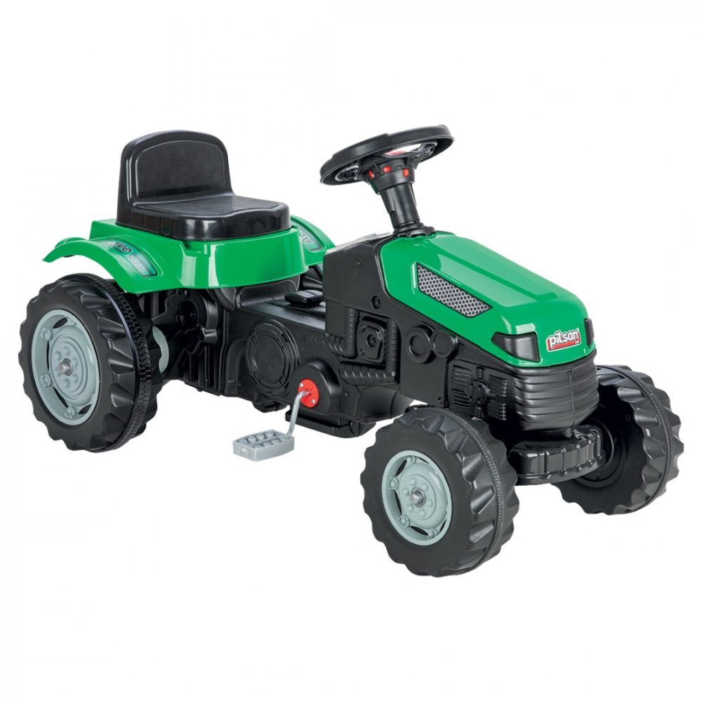 PILSAN Tractor cu pedale pentru copii Active Green cu scaunel reglabil transmisie pe lant spatar volan claxon de la 3 ani pana la 50 kg