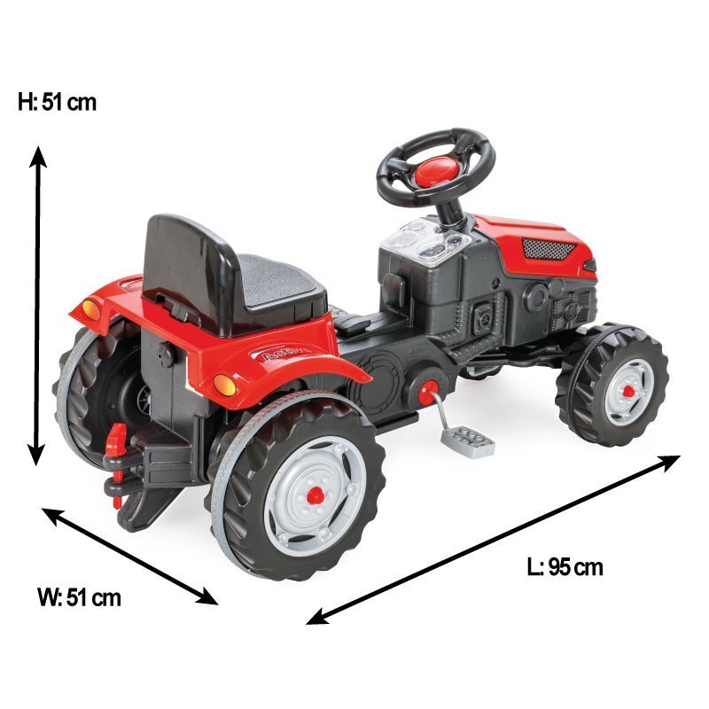 PILSAN Tractor cu pedale pentru copii Active Red cu scaunel reglabil transmisie pe lant spatar volan claxon de la 3 ani pana la 50 kg