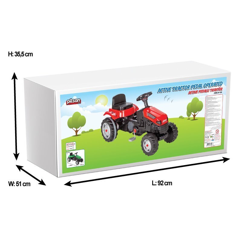 PILSAN Tractor cu pedale pentru copii Active Red cu scaunel reglabil transmisie pe lant spatar volan claxon de la 3 ani pana la 50 kg