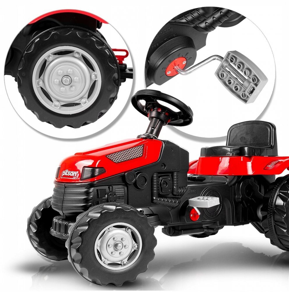 PILSAN Tractor cu pedale pentru copii Active Red cu scaunel reglabil transmisie pe lant spatar volan claxon de la 3 ani pana la 50 kg