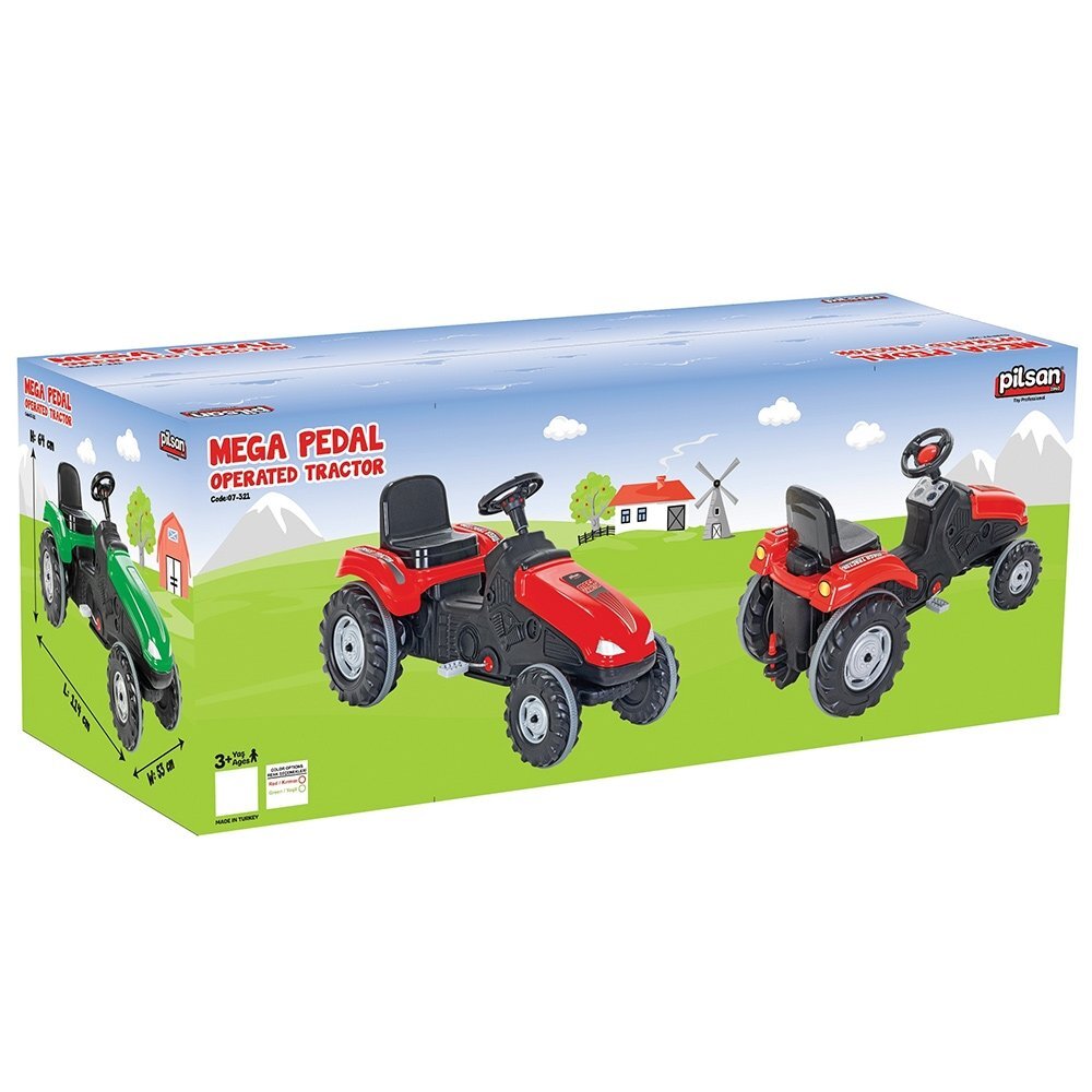 PILSAN Tractor cu pedale pentru copii Mega Green cu scaunel reglabil claxon sarcina maxima admisa 60 kg dimensiune 53.5 x 114 x 64 cm