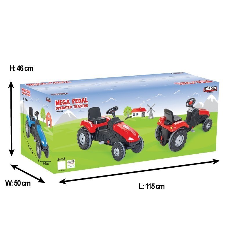 PILSAN Tractor cu pedale pentru copii Mega Red cu scaunel reglabil claxon sarcina maxima admisa 60 kg dimensiune 53.5 x 114 x 64 cm
