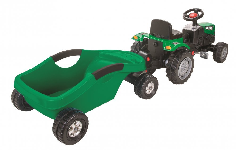 PILSAN Tractor cu remorca Big Trolley Green transmisie pe lant volan cu claxon scaun reglabil spatar de la 3 ani pana la 50 kg