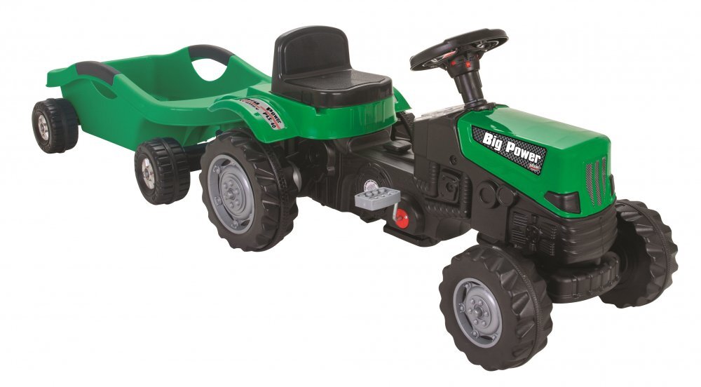 PILSAN Tractor cu remorca Big Trolley Green transmisie pe lant volan cu claxon scaun reglabil spatar de la 3 ani pana la 50 kg