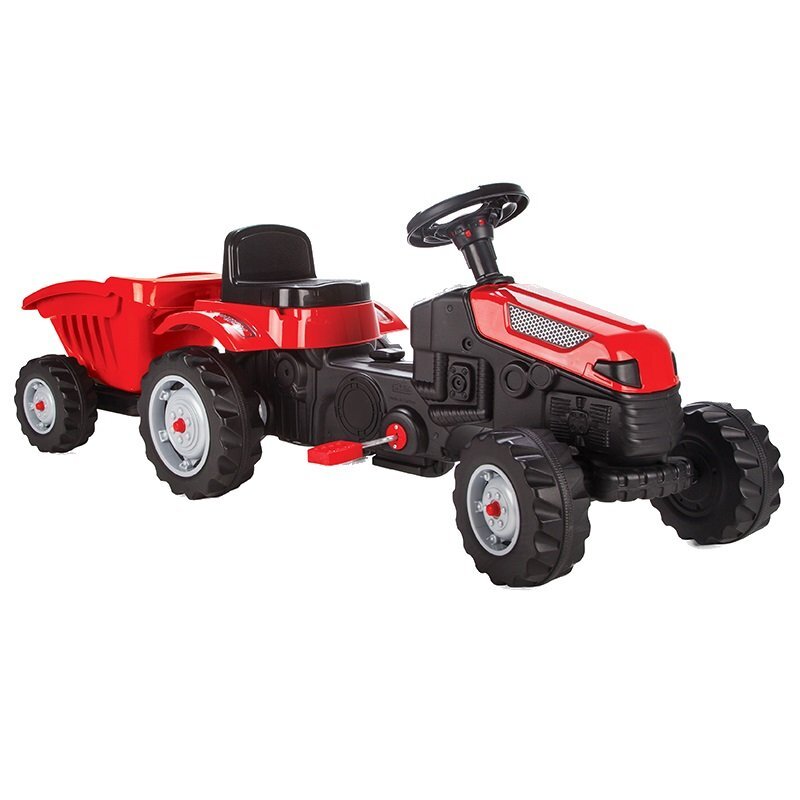 PILSAN Tractor cu remorca pentru copii Active Red transmisie pe lant volan cu claxon scaun reglabil spatar de la 3 ani pana la 50 kg dimensiune 143x48x51 cm
