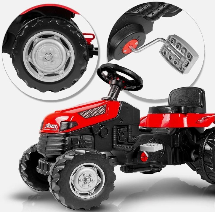PILSAN Tractor cu remorca pentru copii Active Red transmisie pe lant volan cu claxon scaun reglabil spatar de la 3 ani pana la 50 kg dimensiune 143x48x51 cm