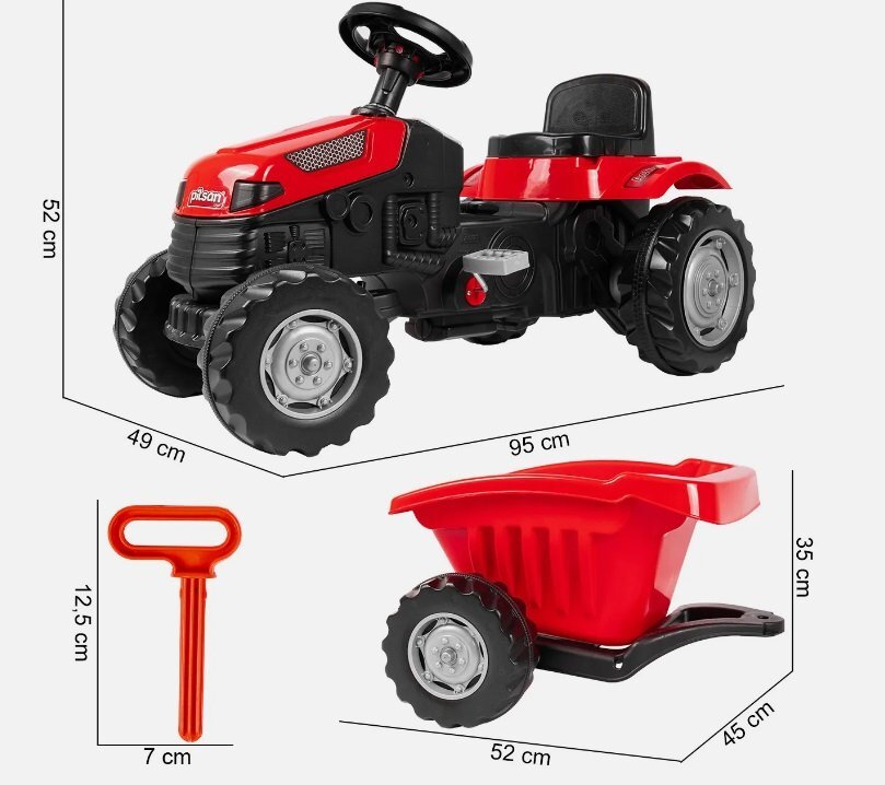 PILSAN Tractor cu remorca pentru copii Active Red transmisie pe lant volan cu claxon scaun reglabil spatar de la 3 ani pana la 50 kg dimensiune 143x48x51 cm