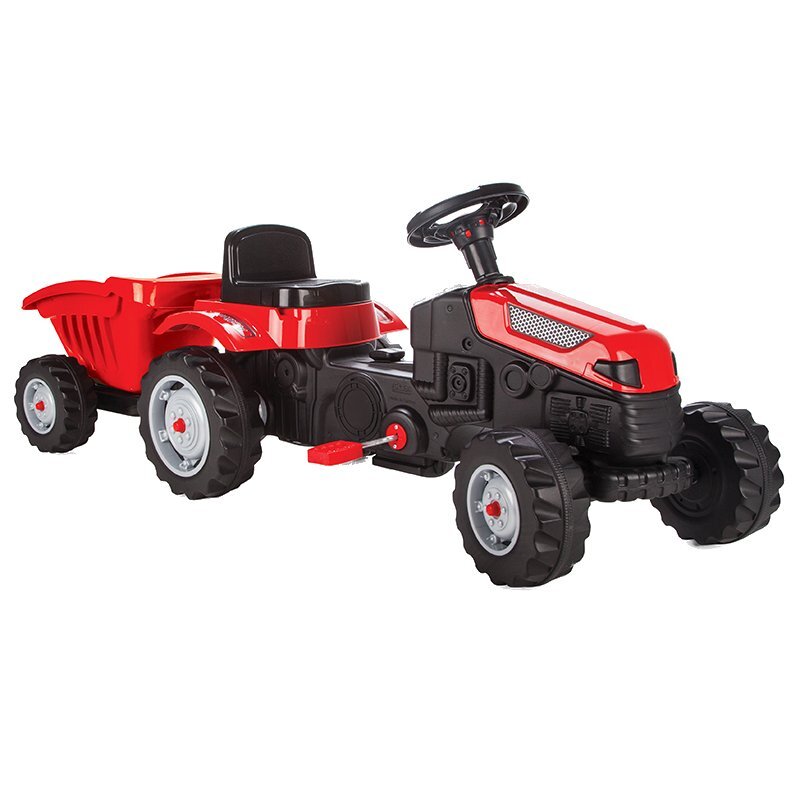 PILSAN Tractor cu remorca pentru copii Active Red transmisie pe lant volan cu claxon scaun reglabil spatar de la 3 ani pana la 50 kg dimensiune 143x48x51 cm
