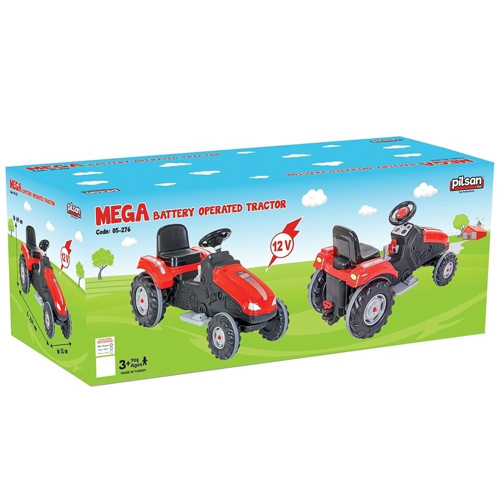 PILSAN Tractor electric pentru copii Mega Green 70W 12V cu schimbator viteza claxon scaun reglabil Faruri functionale sarcina maxima admisa 60 kg dimensiune 53 x 114 x 64 cm