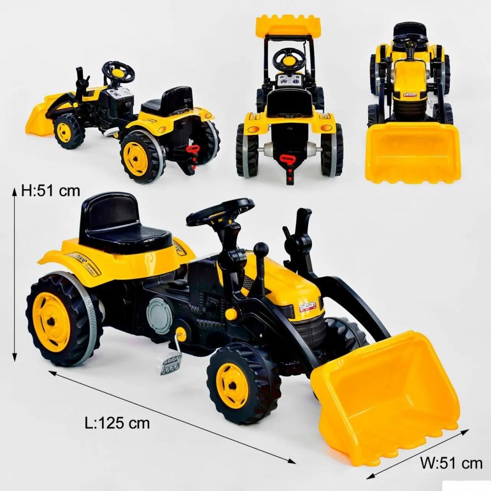 PILSAN Tractor pentru copii Active Yellow cu pedale si cupa transmisie pe lant volan cu claxon spatar scaun reglabil greutate admisa 50 kg