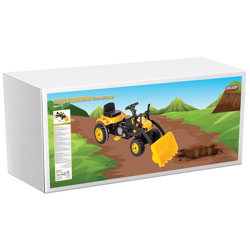 PILSAN Tractor pentru copii Active Yellow cu pedale si cupa transmisie pe lant volan cu claxon spatar scaun reglabil greutate admisa 50 kg