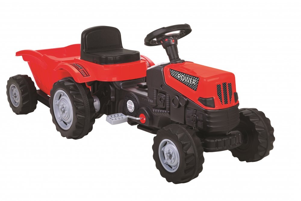 PILSAN Tractor pentru copii Power Red cu remorcaactionat de pedaletransmisie pe lant volan cu claxon scaun reglabil cu spatar de la 3 ani pana la 50 kg