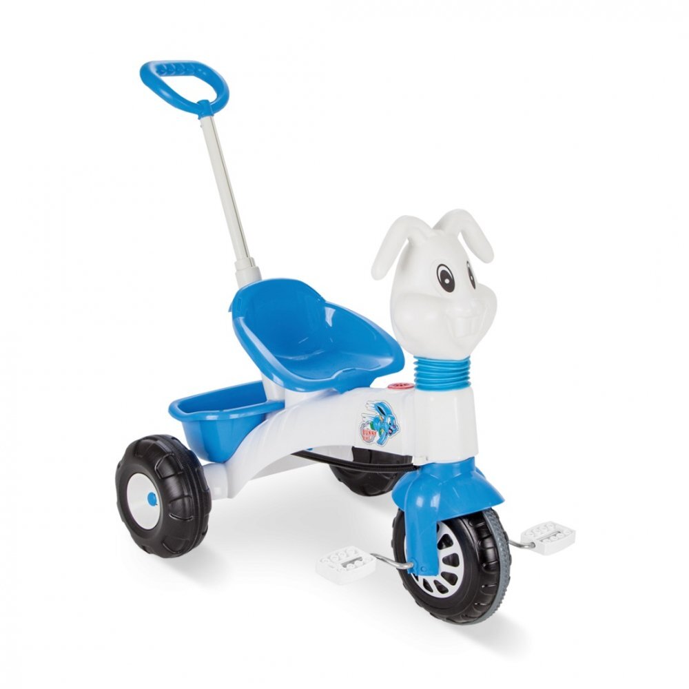 PILSAN Tricicleta pentru copii Bunny Blue cu maner parental reglabil pe inaltime sistem roata libera cosulet depozitare
