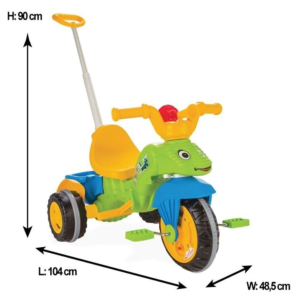 PILSAN Tricicleta pentru copii Caterpilar Green cu maner parental detasabil pentru control al directiei suport pentru picioare claxonroti cu aparatoare noroisezut cu spatar de la 3 anigreutate suportata maxim 35kg
