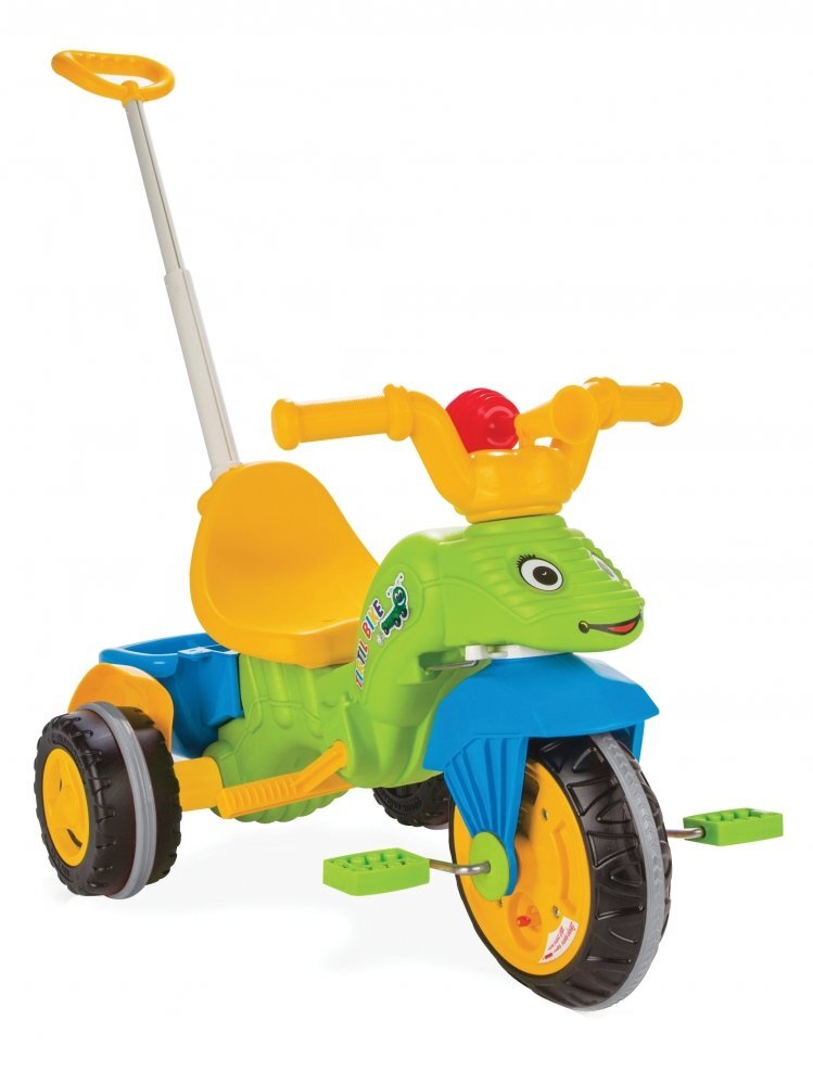 PILSAN Tricicleta pentru copii Caterpilar Green cu maner parental detasabil pentru control al directiei suport pentru picioare claxonroti cu aparatoare noroisezut cu spatar de la 3 anigreutate suportata maxim 35kg