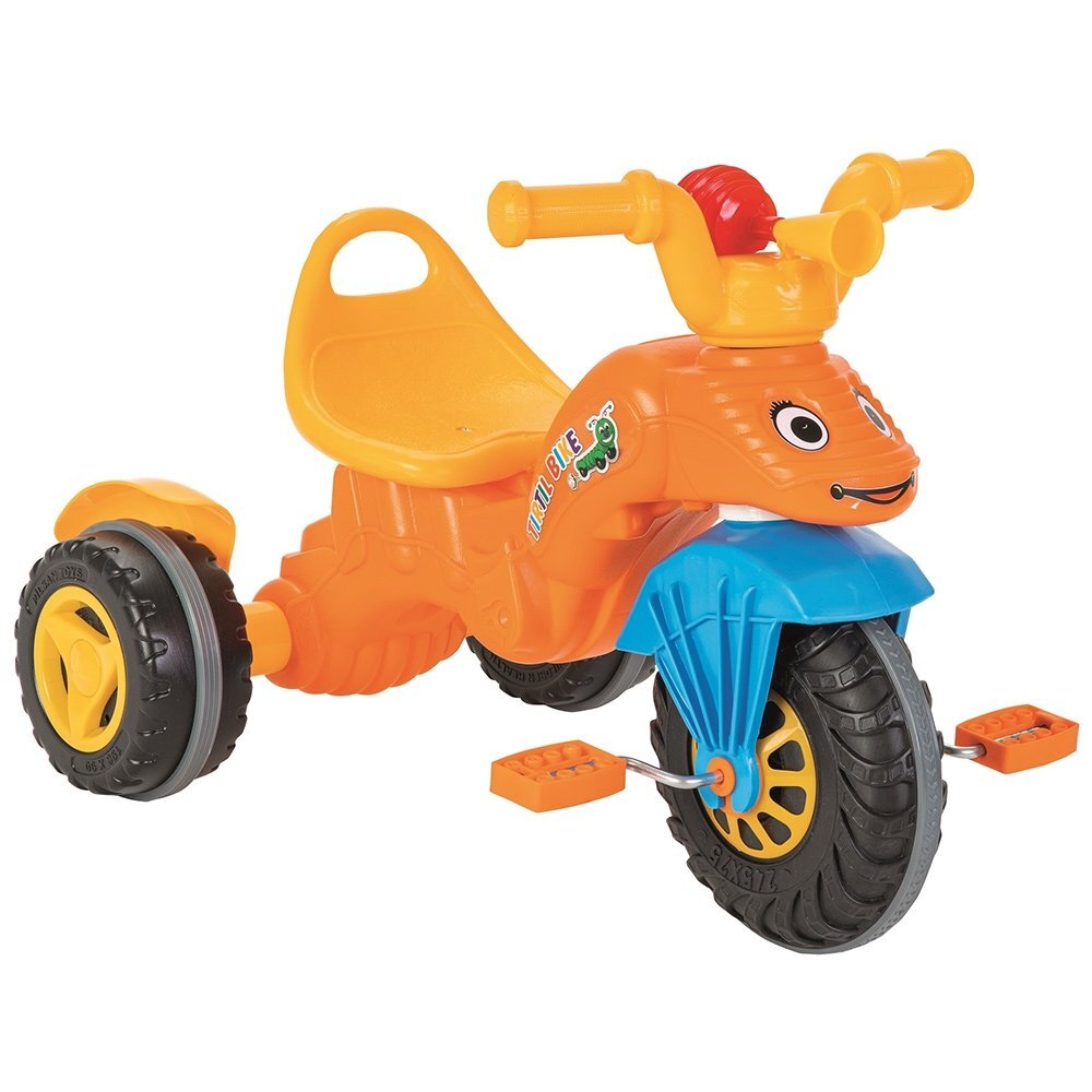 PILSAN Tricicleta pentru copii Caterpillar Orange cu pedale claxon sezut cu spatar roti cu aparatoare de noroi de la 3 ani pana la 35 kg
