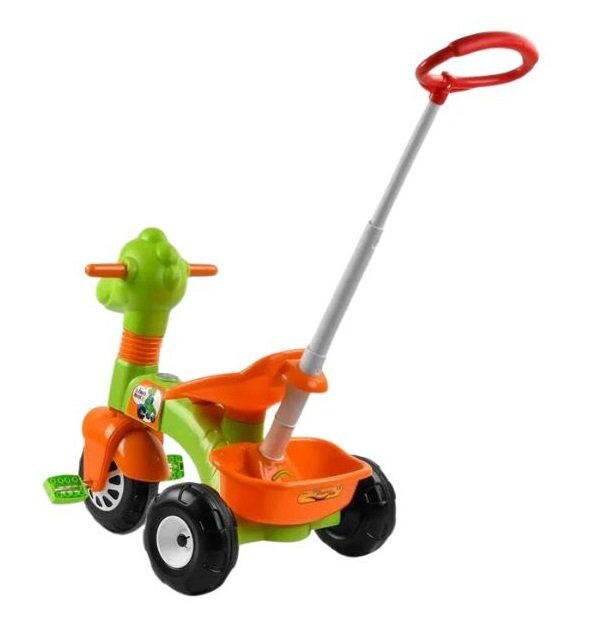 PILSAN Tricicleta pentru copii Dino Green cu maner reglabil pe inaltimesistem roata libera spatiu de depozitare de la 3 ani pana la 35 kg